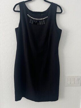 Worthington Black Sheath Dress Size 16 Embellished Neck Cocktail Wedding Guest